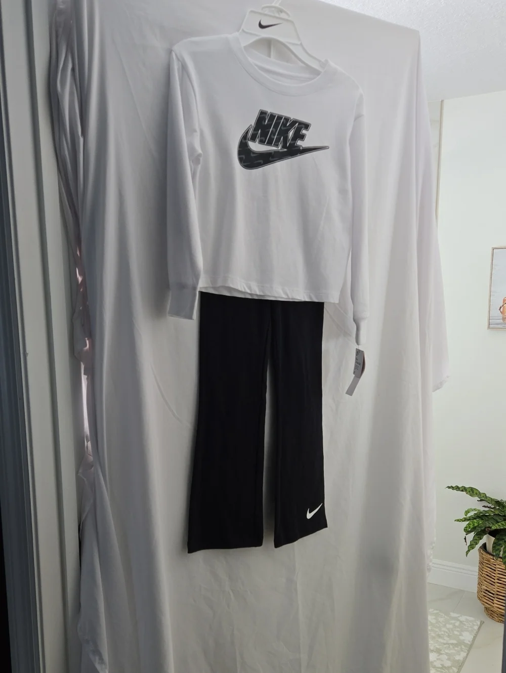 Nike Kid's BlackFlare/ Wide Leg Pants with White Swoosh